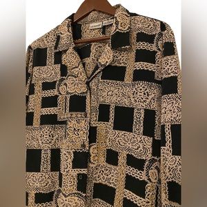 LIZ BAKER Womens Unique Patterned Button Up Collard Blouse- 14